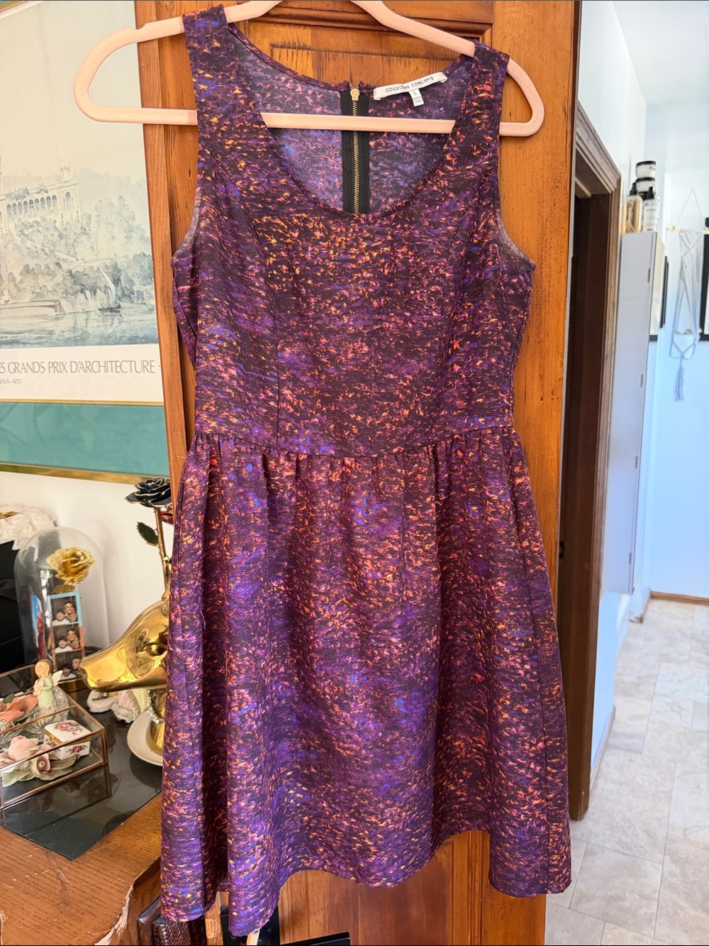 Collective Concepts Purple Multicolor Sleeveless Fit & Flare Dress